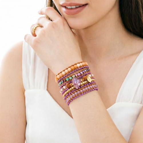 Image of YGLINE Natural Stone Beaded Healing Wax String 5 Wraps Bracelets