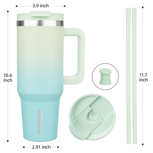 Image of BJPKPK 40 oz Insulated Tumbler With Lid And Straw Stainless Steel Tumblers Cup With Handle For Women And Men,Mint