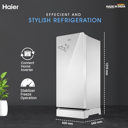 Image of Haier 190 L 5 Star Direct Cool Inverter Single Door Refrigerator Appliance (, HED-205SGB-P, Mirror Glass, Base Stand with Drawer)