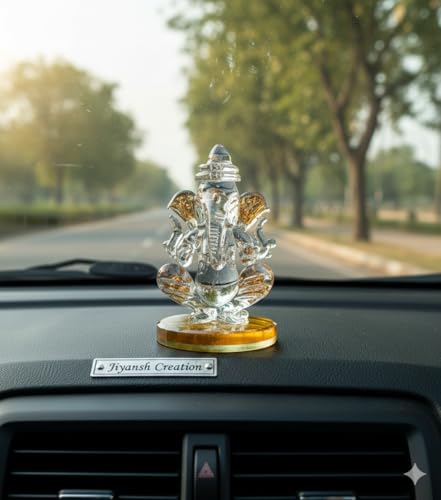Image of Ganesha Idol for Car Dashboard Cute Ganesh Idol for Car Dashboard | Ganesh Ji | Ganpati Bappa | Ganesh Ji Ki Murti. (Crystal Ganesha)