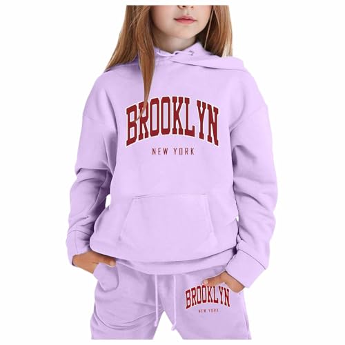 Generic - Ensembles 2 Pièces pour Filles Enfants Tenues d'Automne de Sortie pour Filles à Capuche Brooklyn New York avec Capuche Enfants 2025 Ensembles de Survêtement Manches Longues Confortable Pantalon de