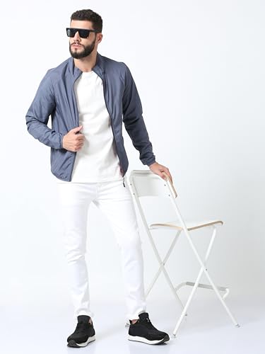 Image of CNMN Men's Polyester Biker Jacket - Single Layer, Light Weight, Two Zipper Pocket, All Year Wear, Breathable, UV Protection