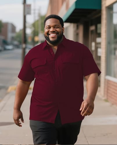 Big and Tall Button Down Shirt with Pockets for Men, 3XL-8XL Casual Summer Short Sleeve Shirts Soft Lightweight2
