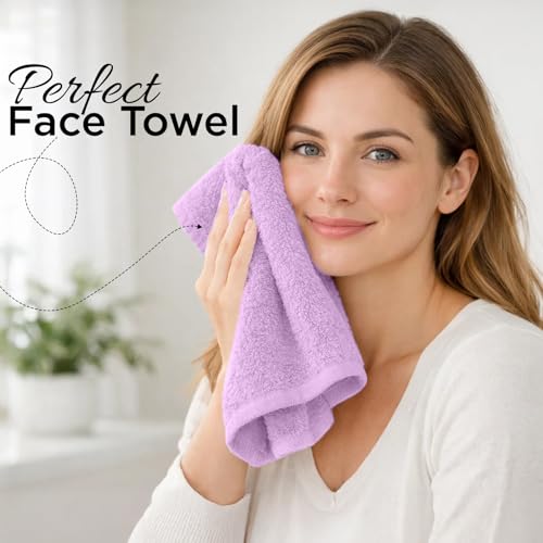 Image of DAN RIVER 12-Pack Premium 100% Cotton Lavendar Face Towels for Bathroom - Reusable Face Wash Cloths for Showering 12x12 Inches - 550 GSM Super Soft & Absorbent Luxury WashCloths for Body, Spa & Gym