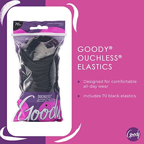 Goody Ouchless Womens Elastic Hair Tie - 70 Count, Black - 4Mm For Medium Hair- Hair Accessories For Women Perfect For Long Lasting Braids, Ponytails And More - Pain-Free #TOP2