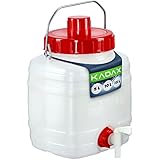 KADAX Wasserkanister, Getränkefass aus Kunststoff, Trinkwasserkanister, Wassertank mit Hahn, Wasserbehälter, Getränkekanister mit Gummidichtung (5L Weiß)