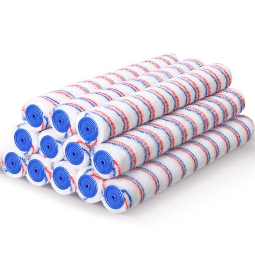 Leumoi 12 Pcs 18 Inch 1/2 Nap Paint Roller Covers Bulk Microfiber Refill Roller Cover with End Caps Painter Lint Free Paint Kit Home Repair Tools for Most Types of Surfaces