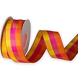 KLTRIBBON Wired Plaid Ribbon Orange Pink Yellow Checks,1-1/2' X 10Meters,for Easter,Spring, Summer, Birthday, Wreath, Birthday, Gift Bows, Christmas