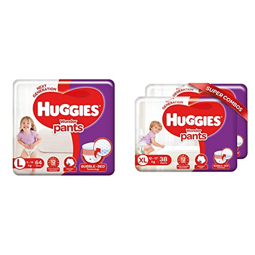 Image of Huggies Wonder Pants, Large Size Diapers, 64 Count & Huggies Wonder Pants, Extra Large (XL) Size Diapers Combo Pack of 2, 38 Counts Per Pack, 76 Counts
