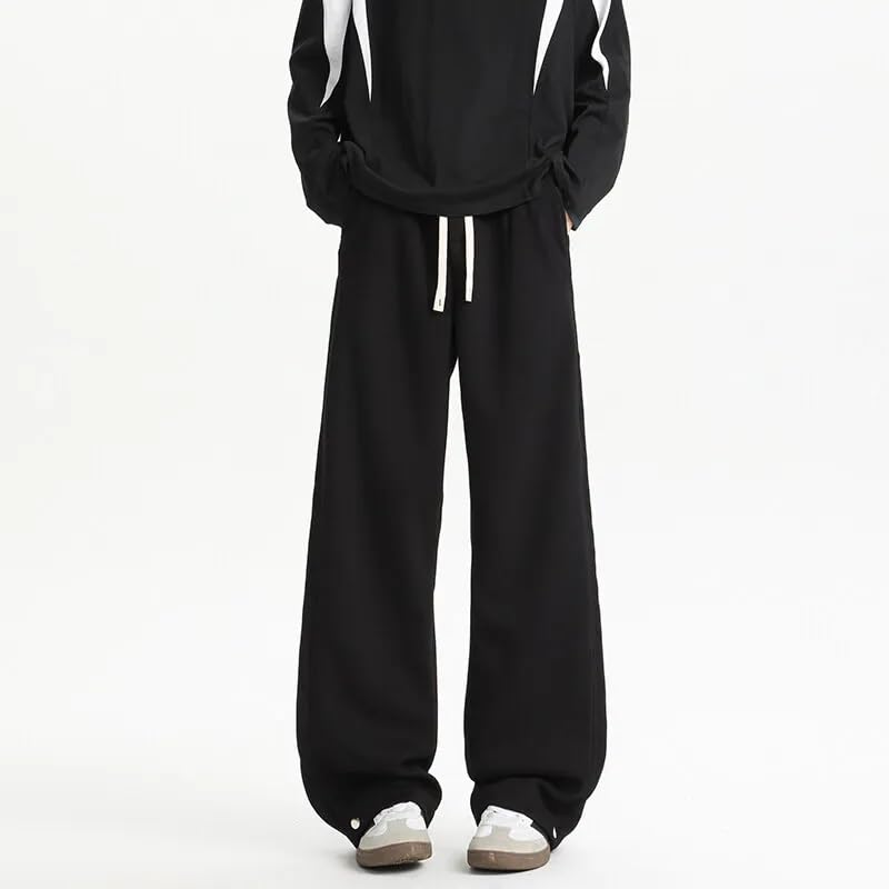 Men Casual Pants Spring Summer Straight Wide Leg Elastic Waist3