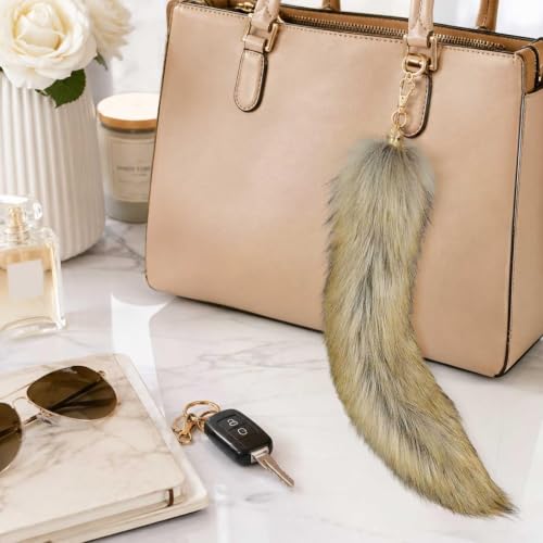 14 Inch Fluffy Faux Fur Animal Tail Keychain for Bag Charm Purse Decor — view 6