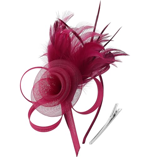 Image of DRESHOW Fascinators Hats for Women Tea Party Fascinator Hats Vintage 50s Headwear Cocktail Wedding Church Derby Hat