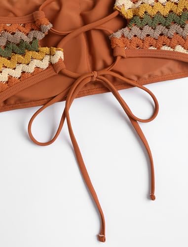 Image of ZAFUL Women Strapless Textured Bandeau Bikini 2 Piece Swimwear Cheeky Solid Lace up Bathing Suits