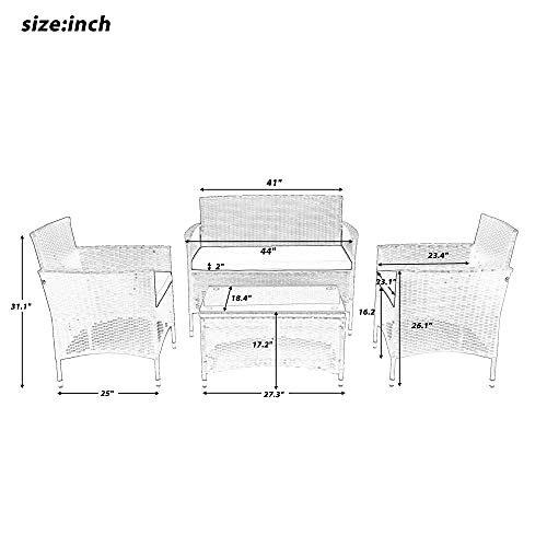 Quul Outdoor Furniture Set 4 Piece Rattan Sofa Seating Group With Cushions For Garden Patio Terrace 2 Colors (Color : D) #TOP1