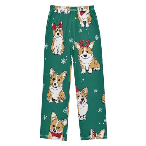 Xmas Corgi Dogs Snowflake Boys Long Pants Soft Trousers Elastic Waist Kids Lounge Bottoms with Pockets S-XL