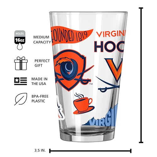 Image of Logo Brands NCAA 16 oz Pint Glass - Durable Glass With Bold Team Color- Chip-Resistant Rim Drinkware For Fans, Tailgates, Home Bars & Everyday Use