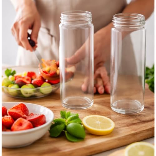 Image of Glassbunny Glass Fridge Water Bottle With Stainless Steel Airtight Leak-Proof Lid 500ml Wide mouth & Easy to Clean, Perfect Bottle for Office, Gym, School, Yoga Pack of 6