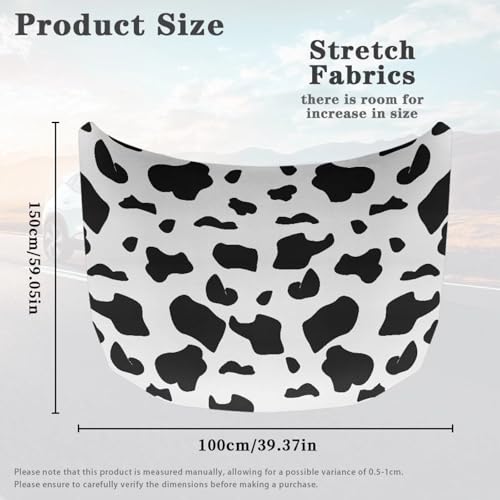 Image of Cow Pattern Print Car Hood Cover, Stretch Polyester Car Hood Cover Universal Auto Hood Decorative Accessories Easy Installation for Most SUV Sedans Pickup Trucks