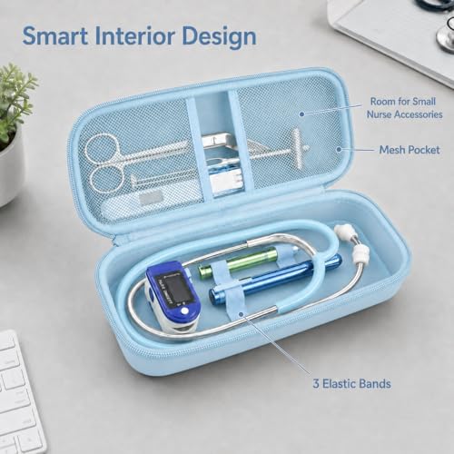 Image of ALKOO Stethoscope Case for 3M Littmann Classic III /Cardiology IV, LightBlue | for MDF Acoustica Stethoscopes, for Nurses, Doctors, Nursing School Essentials, Students, Clinic, EMS, Travel, Hard Bag Only