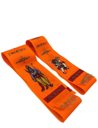 Image of BookMyCostume Religious & Spiritual Decoration Collection - Saffron Flags, Bunting Ladi, & Ethnic Stoles - Devotional Accessories for Temple, Festivals, Puja, Rallies & Daily Rituals