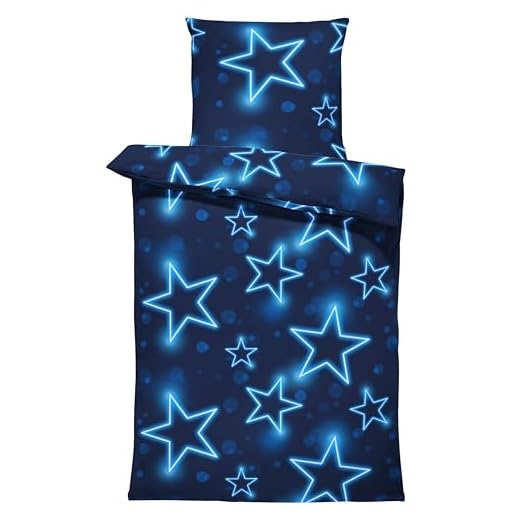 one-home Bettwäsche Mikrofaser Garnitur Bettbezug modern viele Muster mit Reißverschluss, Farbe:Sterne blau, Größe:2 teilig 135x200 cm