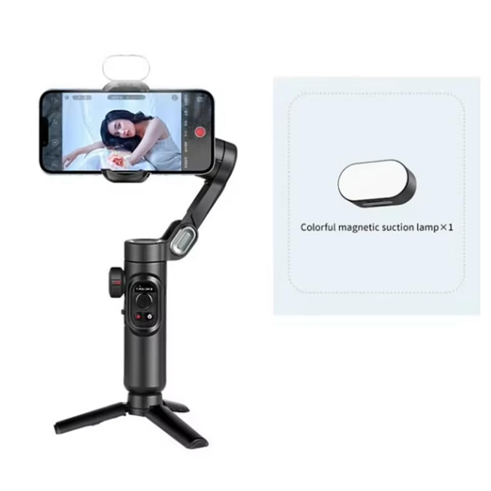 Estabilizador de Mano de 3 Ejes para Smartphone con Luz de Relleno para Grabación de Vídeo en Directo. Soporte Antivibración.