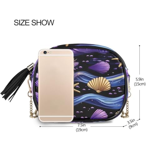 ALAZA Women's Wave Starfish Seashell Pattern PU Leather Crossbody Bag Shoulder Purse with Tassel3