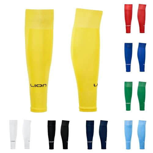 LION SPORTSWEAR Kids/Youth Football Sock Sleeves To Accompany Grip Socks - Fits Over Calf/Shin Pads - Variety Of Colors To Match Your Team Kit (Yellow)