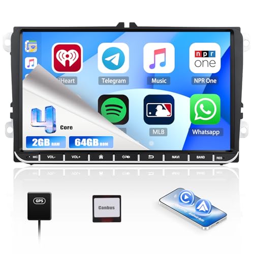 CAMECHO [2+64G] Android 15 Autoradio pour VW Golf 5/6 Passat B6 Jetta Caddy Polo T5 Tiguan Seat Skoda, Navi Carplay sans Fil ASP, 9
