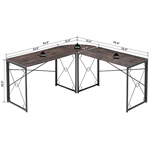 Vecelo L Shaped Computer Corner Desk, 59’’X59’’ Large Industrial Home Office Workstation, Multi-Usage Long 2 Person Table, Easy Assembly/Saving Space, Oak Gray #TOP4