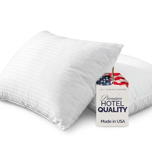 Elegant Comfort 100% Cotton Shell Stripe King Size Set of 2 Pillows, Super Plush Cooling Gel Filling Hotel Quality Down Alternative Bed Pillows for Side, Back and Stomach Sleepers
