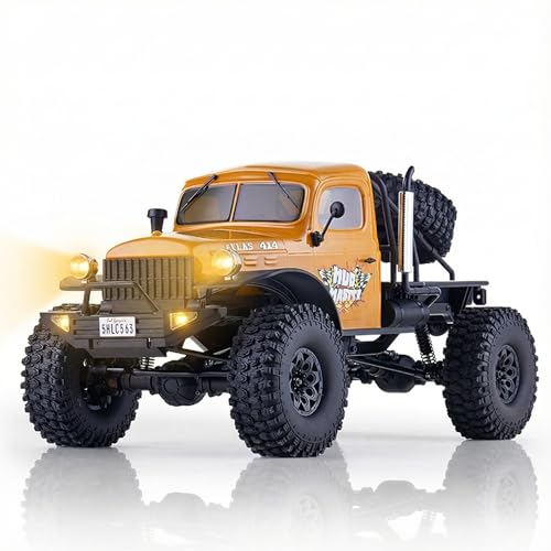 EAZYRC FMS Rochobby 1/10 Atlas Ready Set RC Crawler RC Truck 4X4 with Lighting, 2.4GHz Radio,Ball Bearing, Metal-Gear Full,4 Link Suspension,Rapid Separation Car Body for Adult (Yellow)