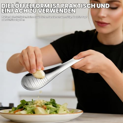 Foto von 2 Stück Ingwer Reibe,Ingwerreibe,Knoblauchreibe,Muskatreibe,Premium Ingwerreibe Aus Edelstahl Mit Löffel,Knoblauchreibe,Silber Crusher Knoblauchpresse,Zerkleinerer,Zitronenreibe,Fur Kurkuma Und Wasabi