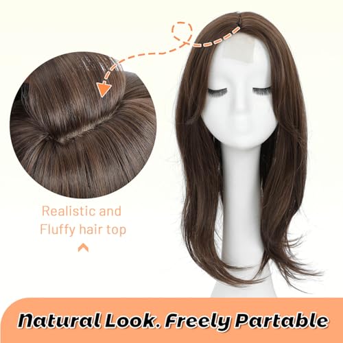Ms Taj 18 Inch Hair Topper for Women with Thinning Hair - 6.5"X6.5" Long Layered Synthetic Hair Pieces - Fiber Wiglets for Ladies(12/4A)