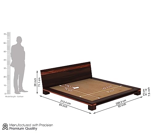 Image of Solid Shesham Wood Wooden Bed for Living Room & Bedroom (King, Walnut Finish)
