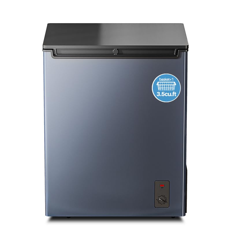 Image of 3.5 Cu. Ft. Small Chest Freezer, Top Door, Metal, Mini Deep Freezer,Freestanding with Removable Basket, for Home Kitchen Office (BLACK, 3.5Cu.ft)