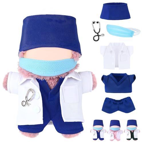 Simgoing 17cm Doll Clothes Doctor Scrubs Outfit with White Coat Face Mask Mini Stethoscope Cute Doctor Medical Costume with Accessories Gift for DIY Dress-up Lovers & Collectors(Blue)