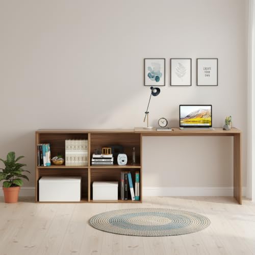 Image of FURNEASER Maggen Engineered Wood Study Table, Workstation, Rotatable Computer Laptop, WFH Office Desk Gaming Table with Storage, Large (Exotic Teak)