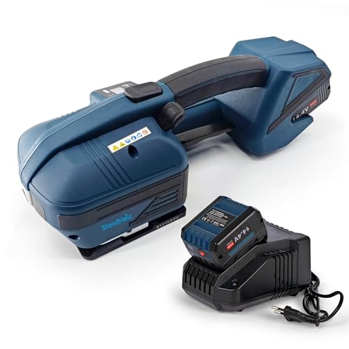 Elektrische Umreifungsmaschine für PET & PP 13–16 mm, Akku-Umreifungsgerät 900–3200 N, 4000 mAh, Digitalanzeige, automatische Spann-, Schweiß- & Schneidfunktion für Boxen und Paletten