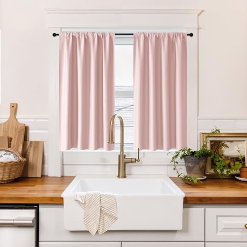 RYB HOME 100% Blackout Short Curtains for Small Window, Thermal Insulated Total Room Darkening Noise Reducing Curtains for Kitchen Bathroom Basement,...
