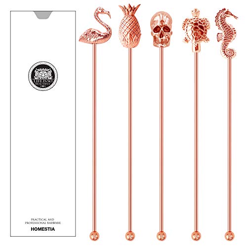 8" Stir Sticks Coffee Stirrers Stainless Steel Copper Reusable with Tops Cocktail Swizzle