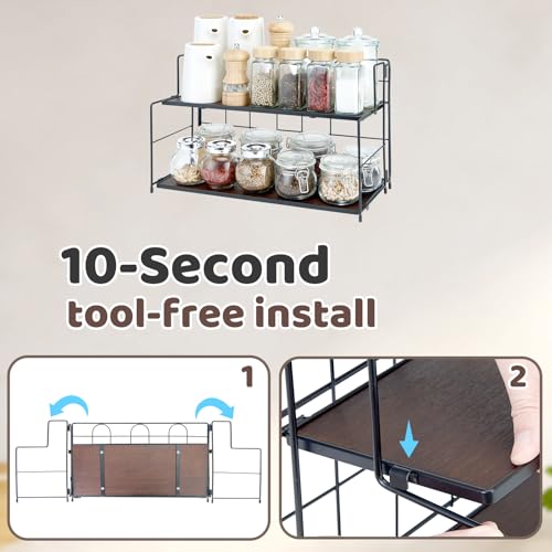 Edergoo Bathroom Counter Organizer 10s Tool-Free Install, 2 Tier Bathroom Organizers and Storage, Collapsible Bathroom Organizer Countertop, Wood Bathroom Kitchen Countertop Organizer, Black — view 2