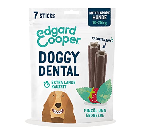 Edgard & Cooper Snacks 56 Dental Stick Medium Hund Natural 8x7 Kausticks Zahnpflege Minze & Erdbeere, Einmal täglich, Kalorienarm, Langes Kauen Effektiv, Frischer Atem