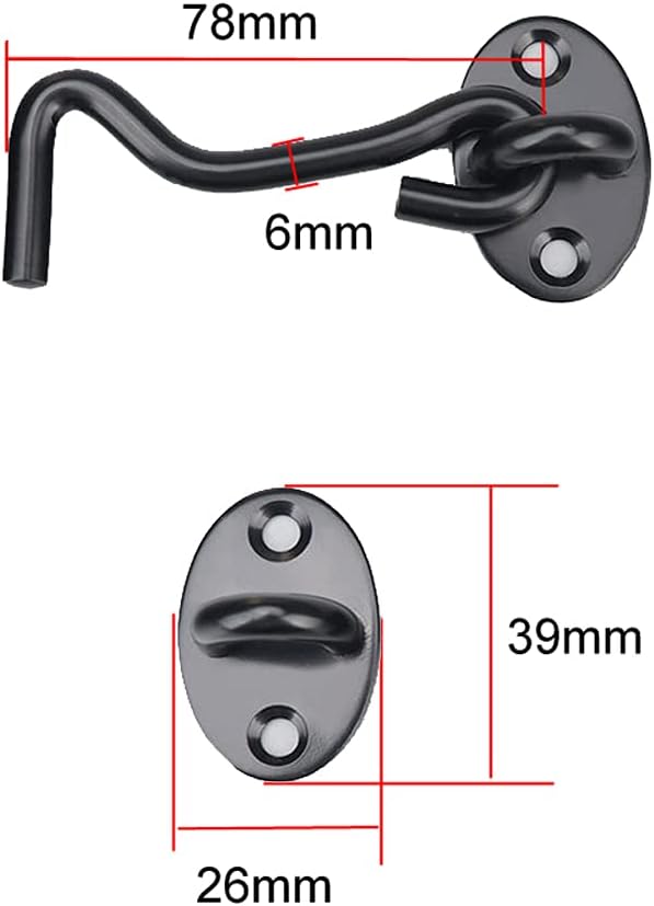 2 Pieces 3" Hook and Eye Latch with Screw Stainless Steel Window Lock Cabin Hook Barn Door Latch Hook & Eye Door Latch Eye Latch for Window Gate Shutters Barn Door, Black