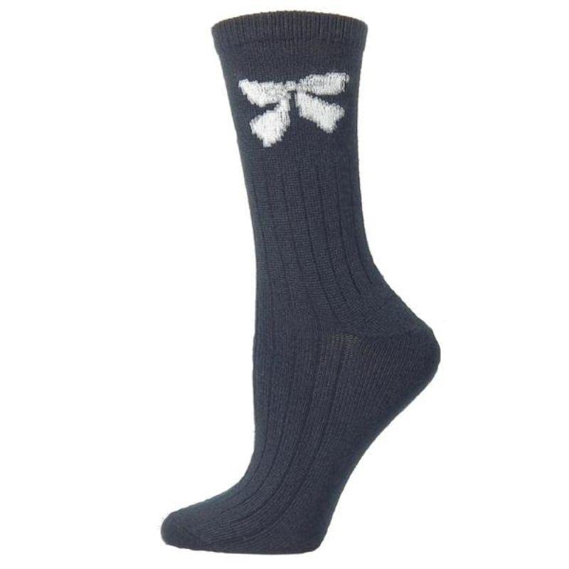 Sierra Socks Women's Winter Bow pattern Hi-Bulk Acrylic Warm Crew Soft Socks Made in USA (Black)