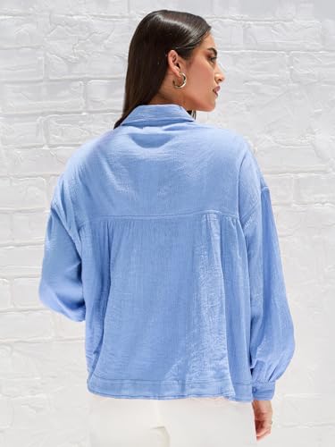 Image of Styli Women Drop Shoulder Crepe Oversized Shirt | Stylish Casual Shirt for Women | Comfortable Tops | Perfect for Office, Travel & Daily Outfits