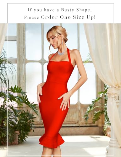 Image of houstil Women's V Neck Halter Fishtail Bandage Bodycon Dress Party