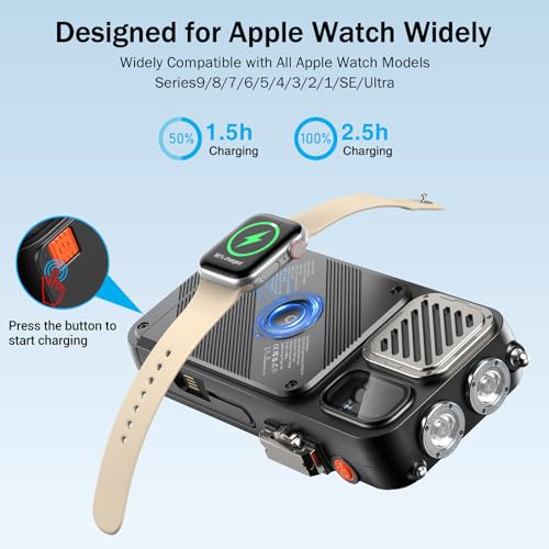 BROWEY Solar Power Bank Wireless Charger 16000mAh Built in Hand Crank with Multi Charging Cable