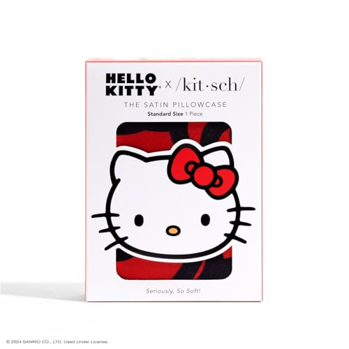 Kitsch x Hello Kitty Pillow Case – Sea of Bows Toddler Bed Time Satin Pillowcase with Zipper – Soft Cooling Pillow Cover for Hair & Skin – Better Than Silk Pillowcase – Queen/Standard 19x26
