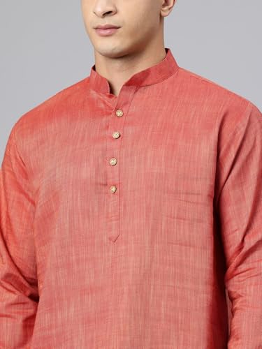Image of Majestic Man Men's Cotton Regular Fit Traditional Mandarin Collar Ethnic Motifs Solid Long Kurta